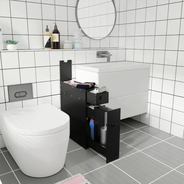 Meuble de Rangement avec Deux Tiroir pour Cuisine Salle de Bains 16 x 48 x 58 CM MDF Noir/Blanc