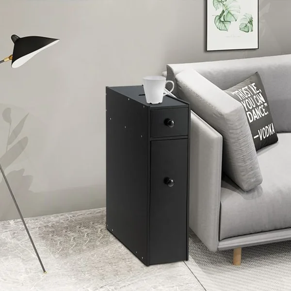 Meuble de Rangement avec Deux Tiroir pour Cuisine Salle de Bains 16 x 48 x 58 CM MDF Noir/Blanc