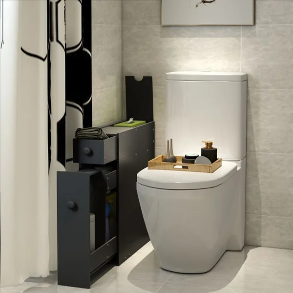 Meuble de Rangement avec Deux Tiroir pour Cuisine Salle de Bains 16 x 48 x 58 CM MDF Noir/Blanc