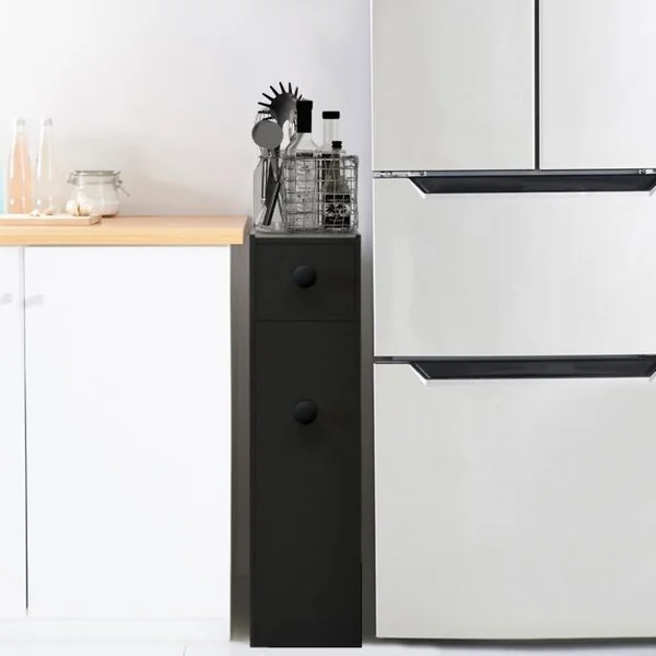 Meuble de Rangement avec Deux Tiroir pour Cuisine Salle de Bains 16 x 48 x 58 CM MDF Noir/Blanc