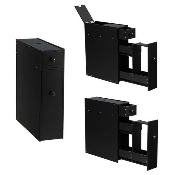 Meuble de Rangement avec Deux Tiroir pour Cuisine Salle de Bains 16 x 48 x 58 CM MDF Noir/Blanc