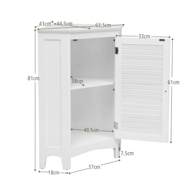 Meuble de Rangement d'Angle avec Porte et 2 Etagères Armoire pour Salle de Bains Cuisine Salon ou Chambre Blanc