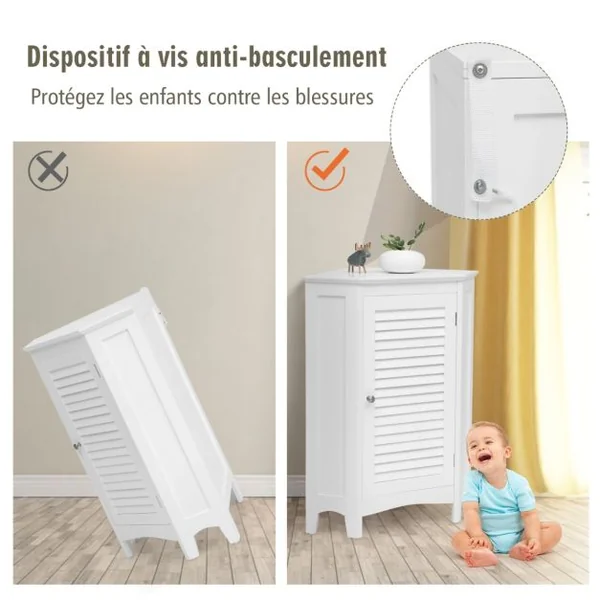 Meuble de Rangement d'Angle avec Porte et 2 Etagères Armoire pour Salle de Bains Cuisine Salon ou Chambre Blanc