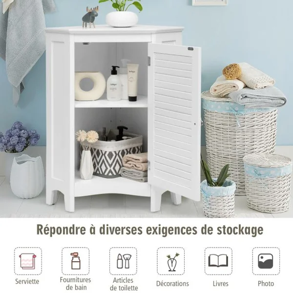 Meuble de Rangement d'Angle avec Porte et 2 Etagères Armoire pour Salle de Bains Cuisine Salon ou Chambre Blanc