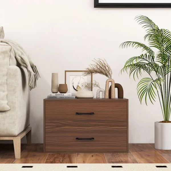 Meuble de Rangement Empilable à 2 Tiroirs Armoire de Rangement Horizontale avec Kits Anti-Basculement Noir/Blanc/Noyer