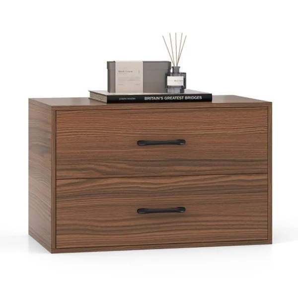 Meuble de Rangement Empilable à 2 Tiroirs Armoire de Rangement Horizontale avec Kits Anti-Basculement Noir/Blanc/Noyer