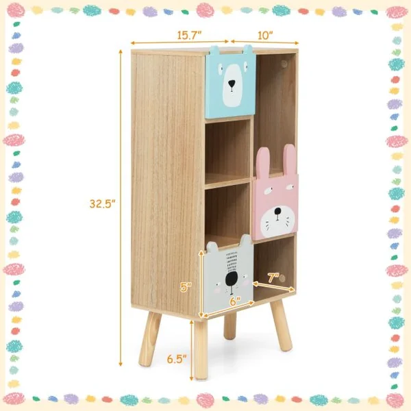 Meuble de Rangement Enfants avec 3 tiroirs et 4 compartiments ouverts pour Chambre d'Enfant 40 x 25,5 x 82,5 cm Marron