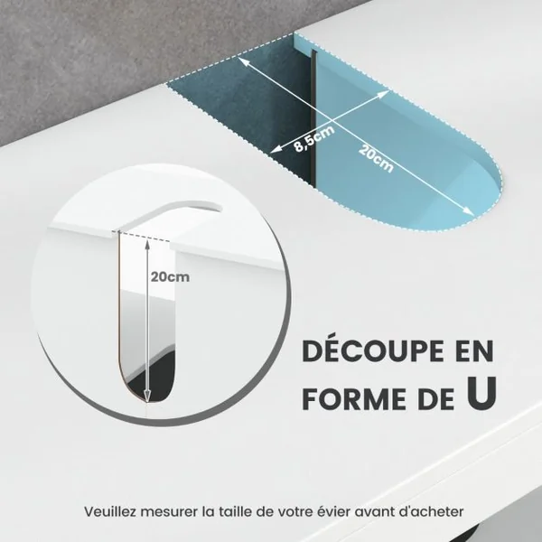 Meuble de Rangement pour Lavabo Meuble sous Lavabo avec 2 Portes Coulissantes et Découpe en Forme de ‘U’ 60 x 30 x 60 cm Blanc