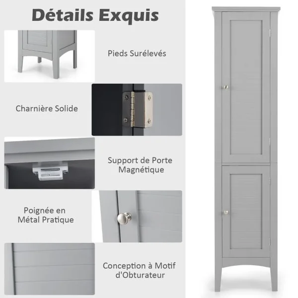 Meuble de Rangement Salle de Bain Meuble Colonne sur Pied avec Rangement à 5 Niveaux Organisateur de Rangement 37 x 37 x 160 cm Gris/Noir/Blanc/Brun