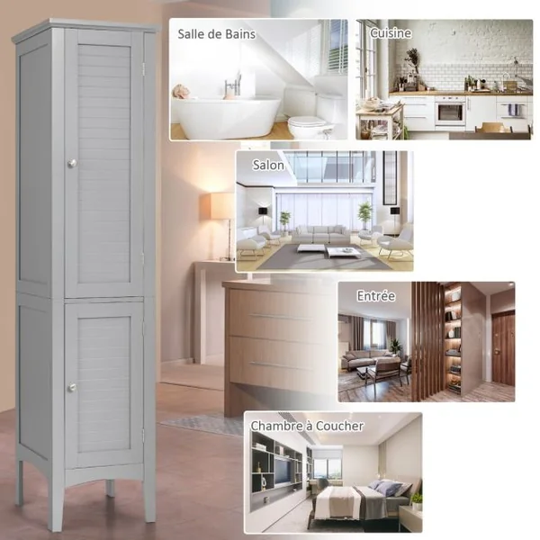 Meuble de Rangement Salle de Bain Meuble Colonne sur Pied avec Rangement à 5 Niveaux Organisateur de Rangement 37 x 37 x 160 cm Gris/Noir/Blanc/Brun