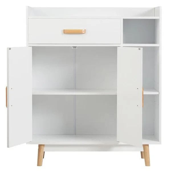 Meuble de Rangement Scandinave 1 Tiroir 2 Portes 3 Etagères 80 x 30 x 95 CM Blanc