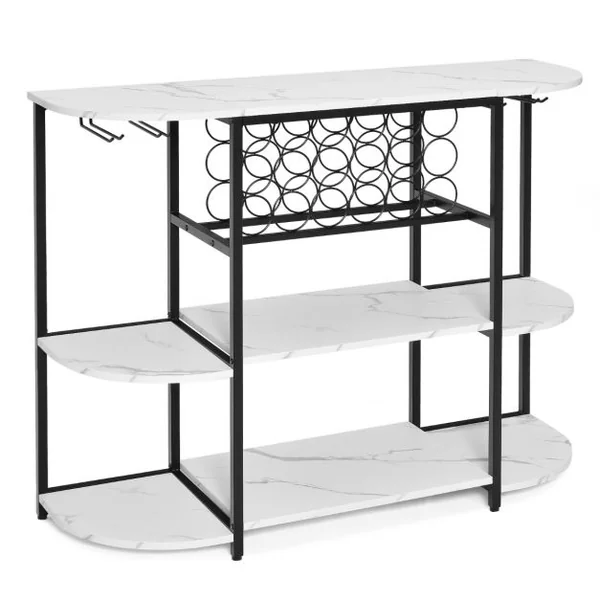 Meuble de Rangement à 3 Niveaux avec Casier de Vin Porte-verre 120x40x91CM Étagères de Vin Industrielle pour 18 Bouteilles Blanc