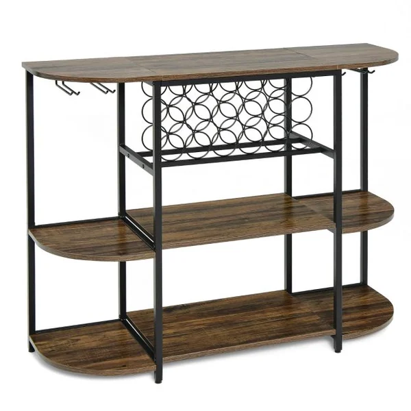 Meuble de Rangement à 3 Niveaux avec Casier de Vin Porte-verre 120x40x91CM Étagères de Vin Industrielle pour 18 Bouteilles Marron