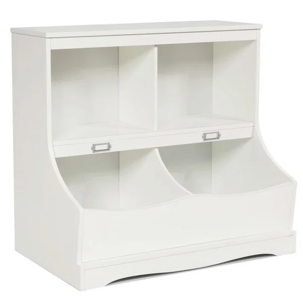 Meuble de Rangement à Jouet pour Enfant Inclus 4 Compartiments de Rangement Avec Coin Arrondis et Surface Lisse Blanc