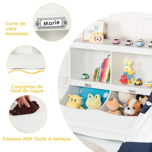 Meuble de Rangement à Jouet pour Enfant Inclus 4 Compartiments de Rangement Avec Coin Arrondis et Surface Lisse Blanc