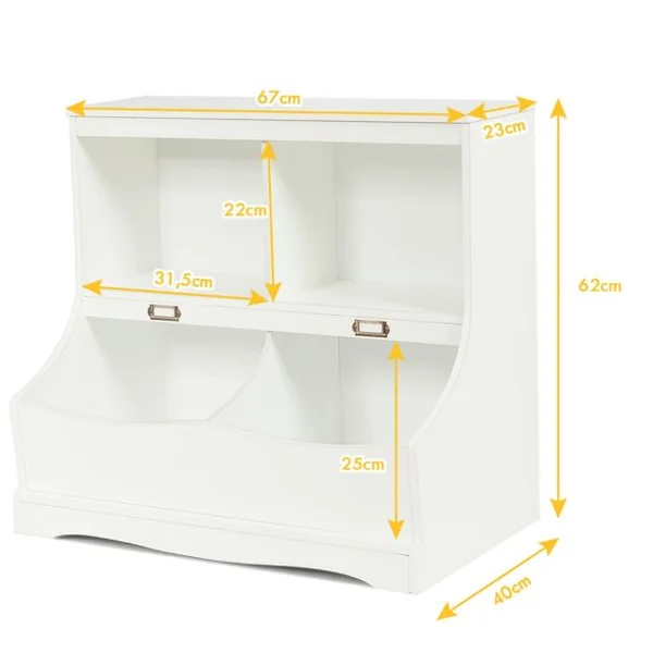 Meuble de Rangement à Jouet pour Enfant Inclus 4 Compartiments de Rangement Avec Coin Arrondis et Surface Lisse Blanc