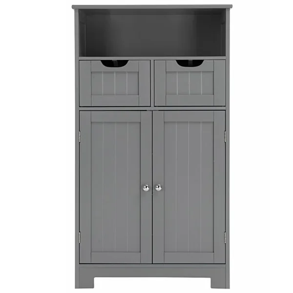 Meuble de Salle de Bain Armoire Rangement de Toilette 60 x 30 x 109 CM avec 2 Tiroirs et 2 Portes Blanc/Café/Gris/Noir