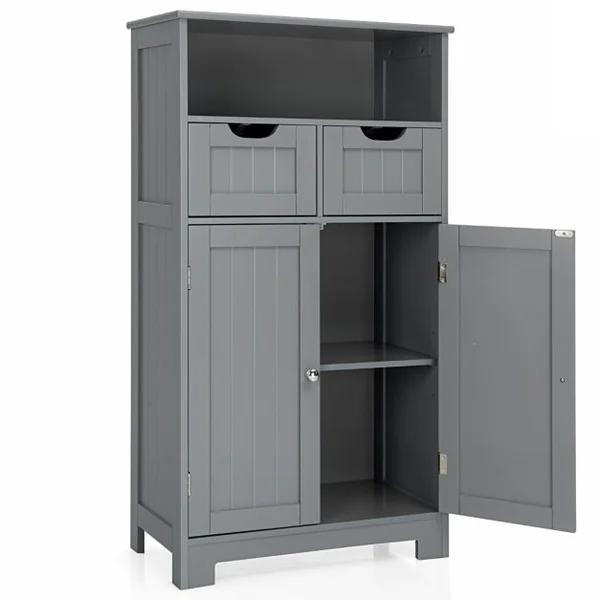 Meuble de Salle de Bain Armoire Rangement de Toilette 60 x 30 x 109 CM avec 2 Tiroirs et 2 Portes Blanc/Café/Gris/Noir