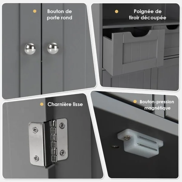 Meuble de Salle de Bain Armoire Rangement de Toilette 60 x 30 x 109 CM avec 2 Tiroirs et 2 Portes Blanc/Café/Gris/Noir