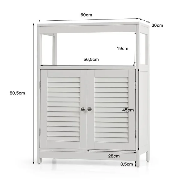 Meuble de Salle de Bain avec 2 Portes à Lamelles et Etagères Réglables sur Hauteur Armoire Blanc 60 x 30 x 80,5 CM en Bois
