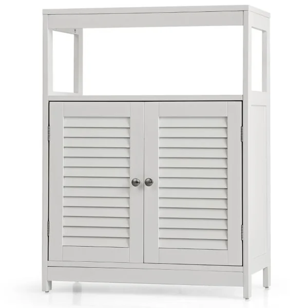 Meuble de Salle de Bain avec 2 Portes à Lamelles et Etagères Réglables sur Hauteur Armoire Blanc 60 x 30 x 80,5 CM en Bois