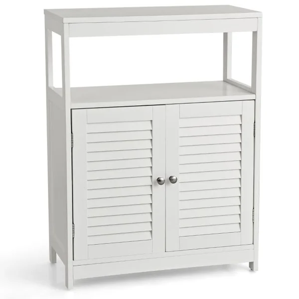 Meuble de Salle de Bain avec 2 Portes à Lamelles et Etagères Réglables sur Hauteur Armoire Blanc 60 x 30 x 80,5 CM en Bois