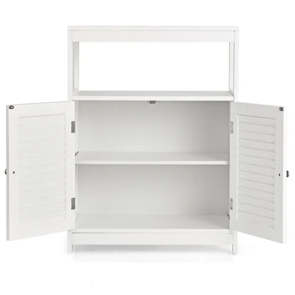 Meuble de Salle de Bain avec 2 Portes à Lamelles et Etagères Réglables sur Hauteur Armoire Blanc 60 x 30 x 80,5 CM en Bois