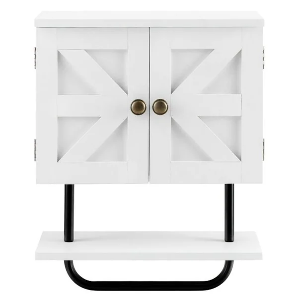 Meuble de Salle de Bain Mural à 2 Portes avec Étagère et Porte-serviettes Armoire à Pharmacie Gain de Place Montage Facile 43 x 20 x 53 cm Blanc