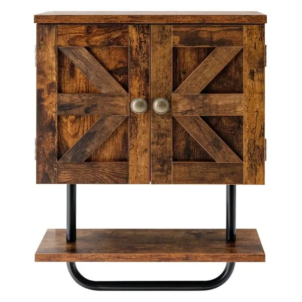 Meuble de Salle de Bain Mural à 2 Portes avec Étagère et Porte-serviettes Armoire à Pharmacie Gain de Place Montage Facile 43 x 20 x 53 cm Café
