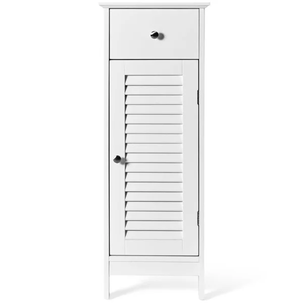 Meuble de Salle de Bain Rangement à Porte avec Tiroir, Armoire Salle de Bain Gain de Place avce Étagère Réglabe avec Dispositif Anti-basculement 32x30x88cm