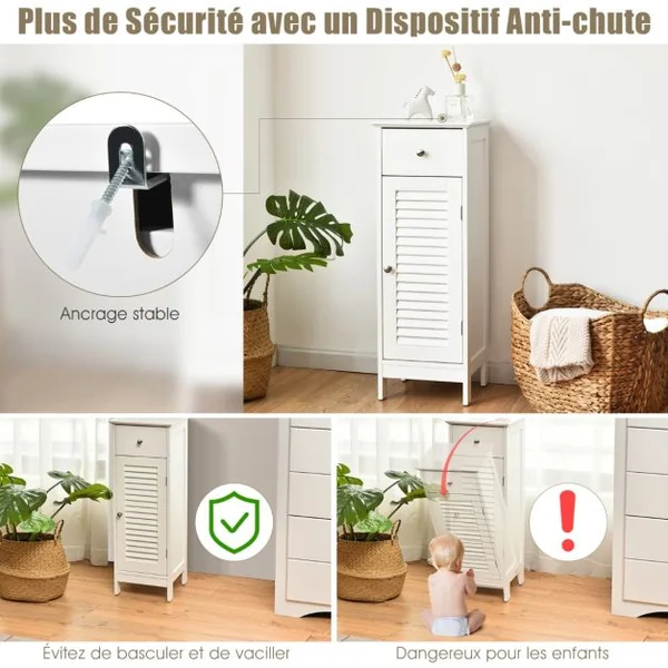 Meuble de Salle de Bain Rangement à Porte avec Tiroir, Armoire Salle de Bain Gain de Place avce Étagère Réglabe avec Dispositif Anti-basculement 32x30x88cm
