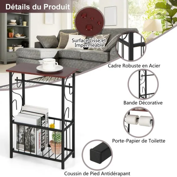 Meuble de Salle de Bain - Support Papier Toilette + Panier de Rangement - Structure en Acier Anti-Rouille Décor Vintage