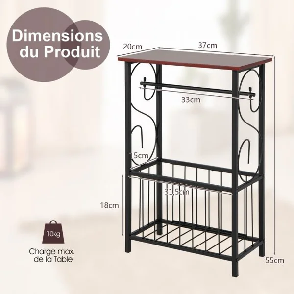 Meuble de Salle de Bain - Support Papier Toilette + Panier de Rangement - Structure en Acier Anti-Rouille Décor Vintage