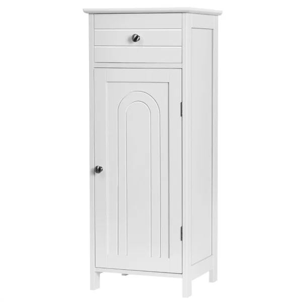 Meuble de Salle de Bain sur Pieds avec 1 Porte Tiroir 2 Étagères Réglables et Dispositif Anti-Dumping 35x30x87,5CM Blanc/Gris/Marron/Noir