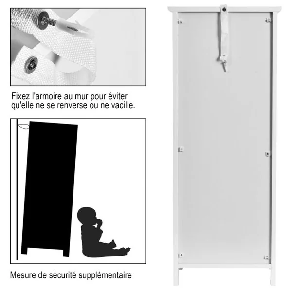 Meuble de Salle de Bain sur Pieds avec 1 Porte Tiroir 2 Étagères Réglables et Dispositif Anti-Dumping 35x30x87,5CM Blanc/Gris/Marron/Noir