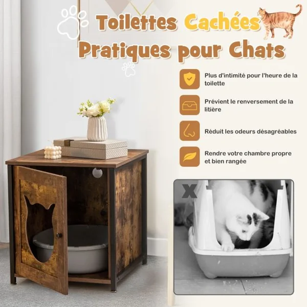 Meuble Litiere Chat Cadre en métal antirouille Industriel Maison de Toilette Chat Bonne respirabilité 50x53x55 cm