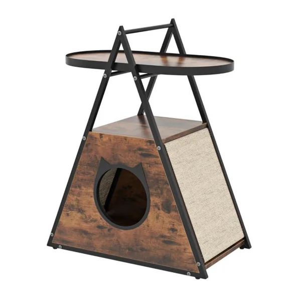 Meuble pour Chat Armoire Cachée avec Niche pour Chat et Table d'Appoint Table de Nuit pour Chat avec Étagère Ouverte à 2 Niveaux