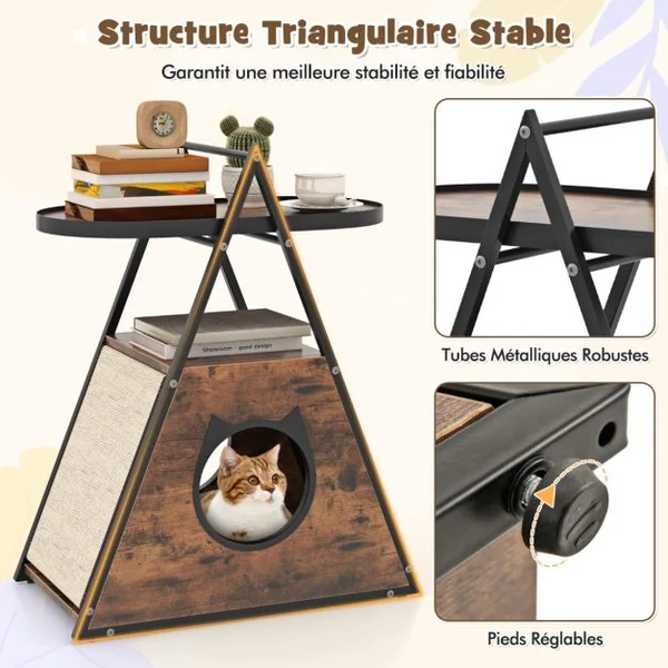 Meuble pour Chat Armoire Cachée avec Niche pour Chat et Table d'Appoint Table de Nuit pour Chat avec Étagère Ouverte à 2 Niveaux