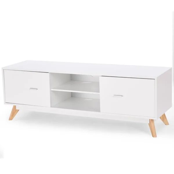 Meuble pour TV Jusqu’à 60" Console TV Moderne Centre de Divertissement Rangement 2 Étagères 2 Armoires Trous de Gestion