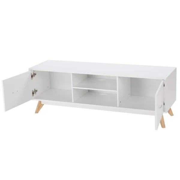 Meuble pour TV Jusqu’à 60" Console TV Moderne Centre de Divertissement Rangement 2 Étagères 2 Armoires Trous de Gestion