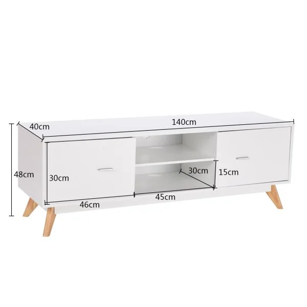 Meuble pour TV Jusqu’à 60" Console TV Moderne Centre de Divertissement Rangement 2 Étagères 2 Armoires Trous de Gestion