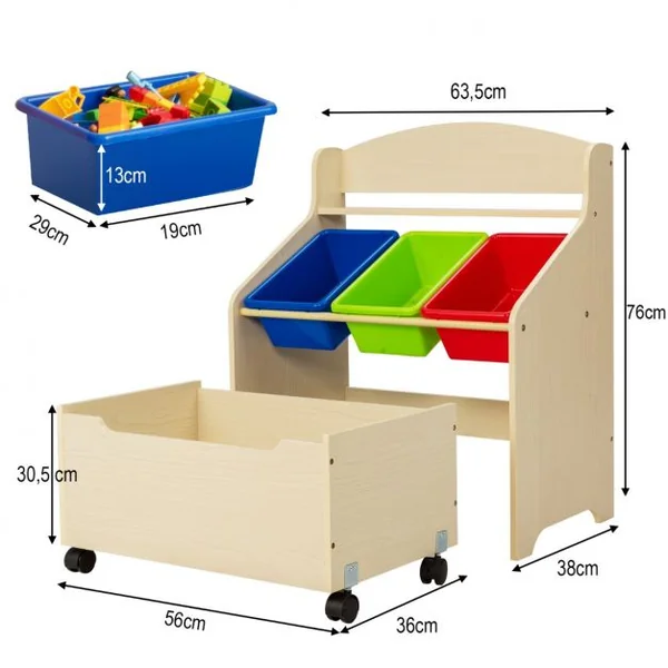 Meuble Rangement à Jouets avec Roulettes et 3 Bacs pour Ranger Livres/Jouets Conçus pour Chambre d'Enfant Maternelle