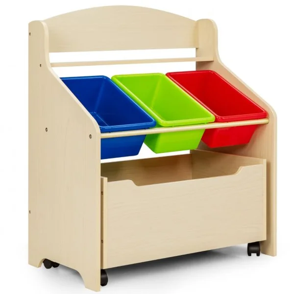 Meuble Rangement à Jouets avec Roulettes et 3 Bacs pour Ranger Livres/Jouets Conçus pour Chambre d'Enfant Maternelle