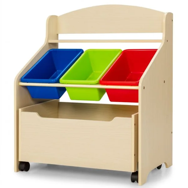 Meuble Rangement à Jouets avec Roulettes et 3 Bacs pour Ranger Livres/Jouets Conçus pour Chambre d'Enfant Maternelle