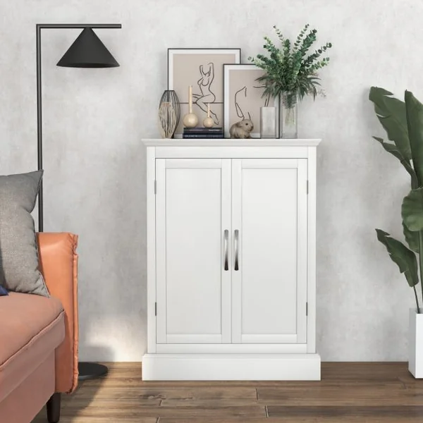 Meuble Salle de Bain Rangement avec 2 Porte et 2 Étagères Réglables Armoire Salle de Bain Commode de Rangement 60 x 32 x 81 cm Blanc