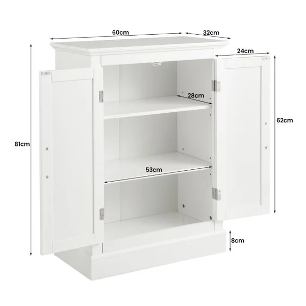 Meuble Salle de Bain Rangement avec 2 Porte et 2 Étagères Réglables Armoire Salle de Bain Commode de Rangement 60 x 32 x 81 cm Blanc