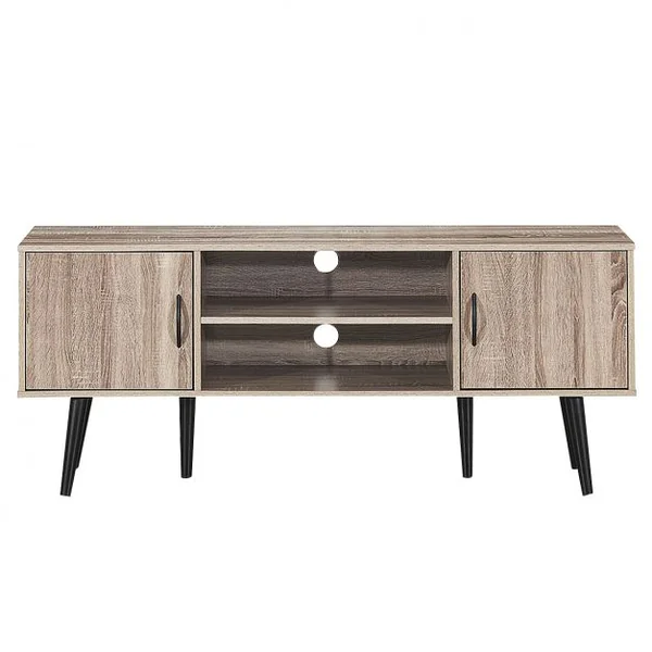 Meuble TV 147 x 39,5 x 62 CM Console Multimédia avec 2 Armoires de Rangement, 2 Etagères Ouverte pour TV Jusqu'à 65''