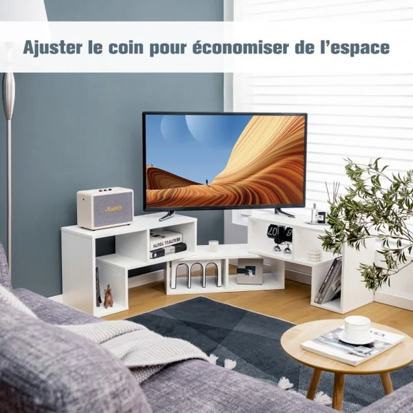 Meuble TV 3 Pièces 139x30x43cm Combination Libre pour Télévision Jusqu’à 49 Pouces pour Salon Chambre Bureau en MDF Blanc