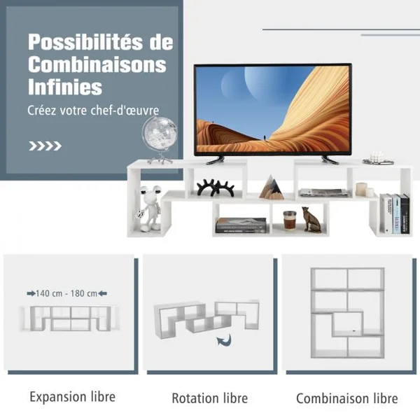 Meuble TV 3 Pièces 139x30x43cm Combination Libre pour Télévision Jusqu’à 49 Pouces pour Salon Chambre Bureau en MDF Blanc