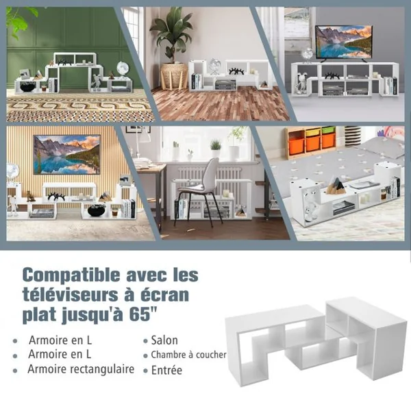 Meuble TV 3 Pièces 139x30x43cm Combination Libre pour Télévision Jusqu’à 49 Pouces pour Salon Chambre Bureau en MDF Blanc